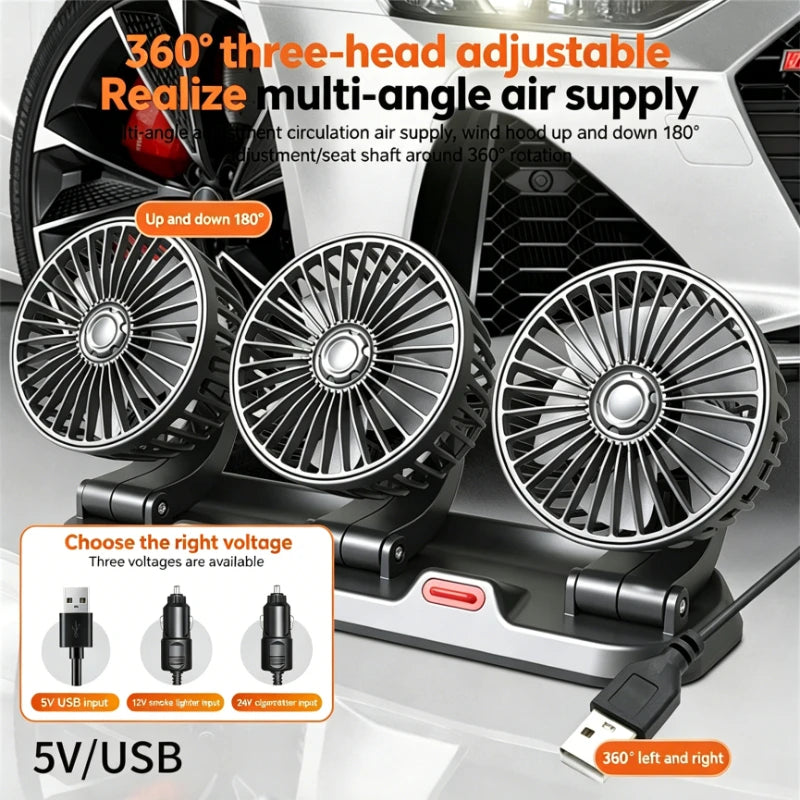 12v Automotive fan Car Fan 24v 360° Adjustable 3 Head Air Fan Low Noise Multifunctional Temporary Parking Card Auto Vehicles fan